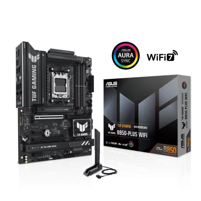 ASUS TUF GAMING B850-PLUS WIFI AMD B850 AM5 DDR5 6400 DP HDMI 3X M2 USB3.2 AX WİFİ BT AURA RGB 2.5GBİT LAN ATX 128GB A KADAR RAM DESTEĞİ ASUS TUF PROTECTION ARMOURY CRATE
